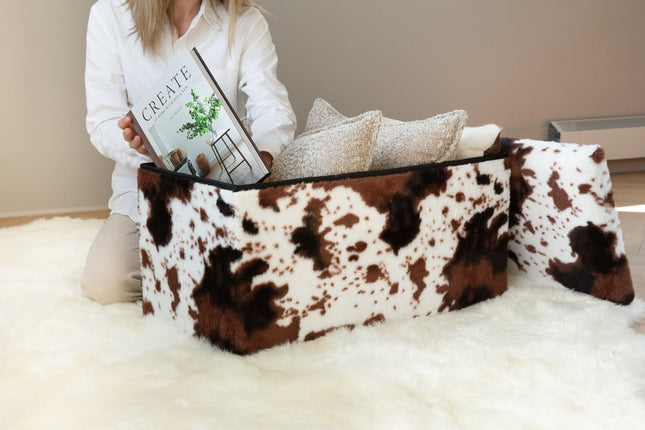 30" Plastic Cow Print Storage Ottoman