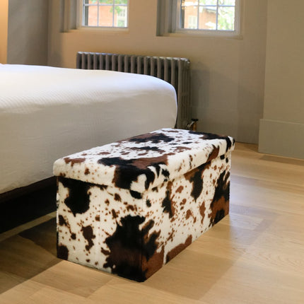 30" Plastic Cow Print Storage Ottoman