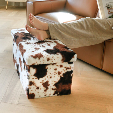 30" Plastic Cow Print Storage Ottoman