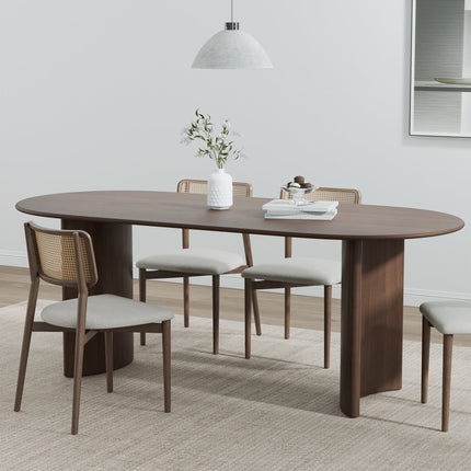 66" Brown Solid Wood Double Pedestal Base Oval Dining Table