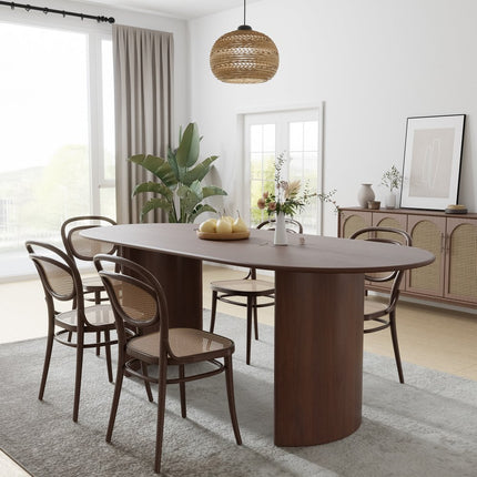 66" Brown Solid Wood Double Pedestal Base Oval Dining Table