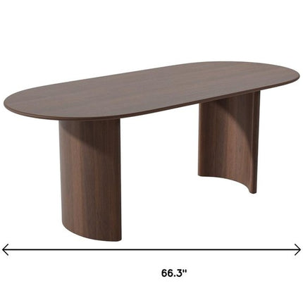 66" Brown Solid Wood Double Pedestal Base Oval Dining Table