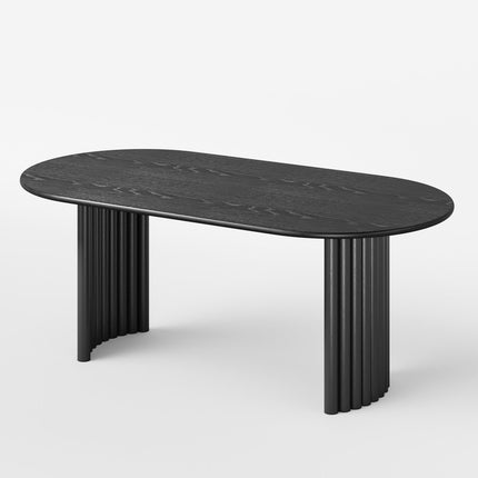 66" Black Solid Wood Double Pedestal Base Oval Dining Table
