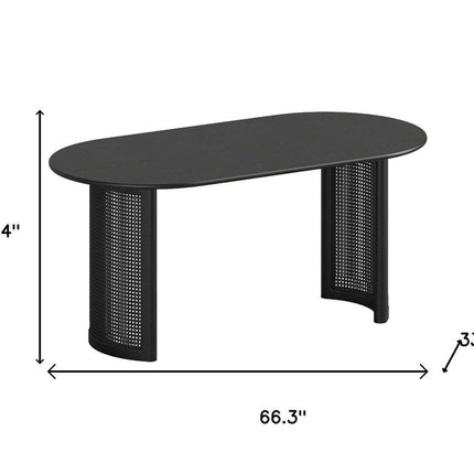 66" Black Solid Wood Double Pedestal Base Oval Dining Table