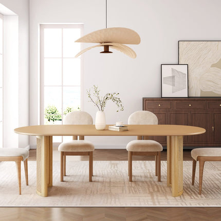 66" Natural Solid Wood Double Pedestal Base Oval Dining Table