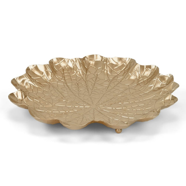12" Gold Metal Handmade Leaf Trinket Tray