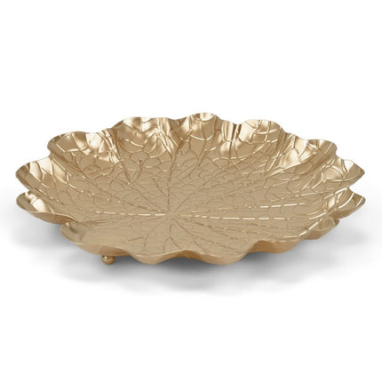 12" Gold Metal Handmade Leaf Trinket Tray