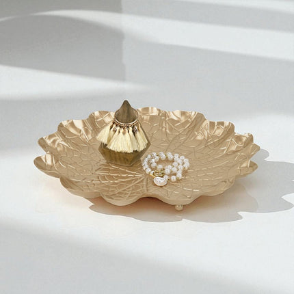 12" Gold Metal Handmade Leaf Trinket Tray