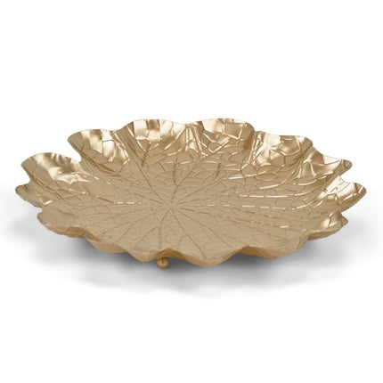 12" Gold Metal Handmade Leaf Trinket Tray