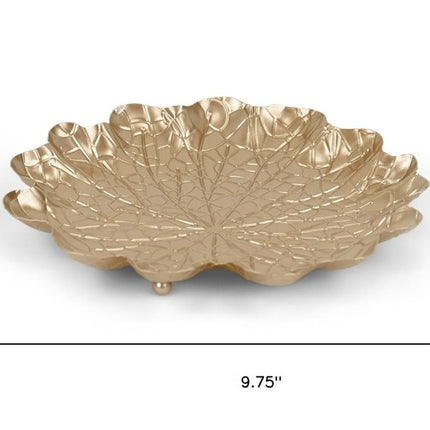 10" Gold Metal Handmade Leaf Trinket Tray