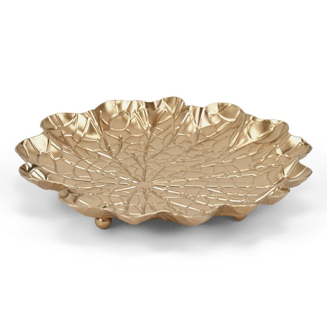 8" Gold Metal Handmade Leaf Trinket Tray