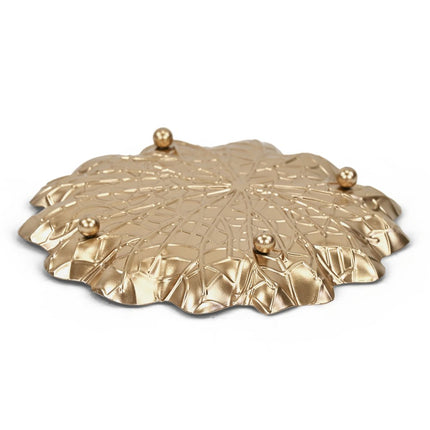 8" Gold Metal Handmade Leaf Trinket Tray