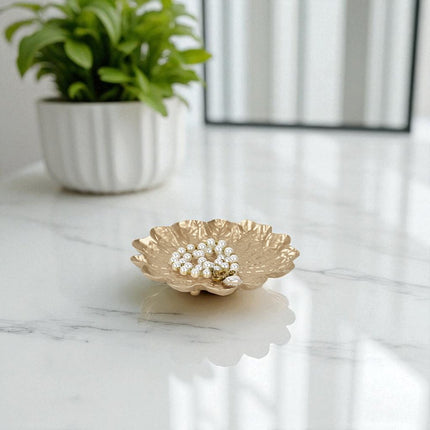 6" Gold Metal Handmade Leaf Trinket Tray