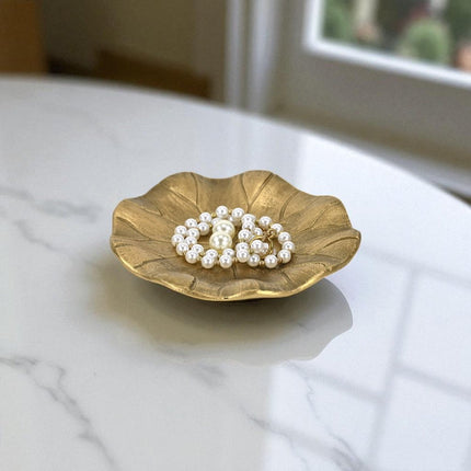 6" Gold Cast Iron Handmade Leaf Trinket Tray