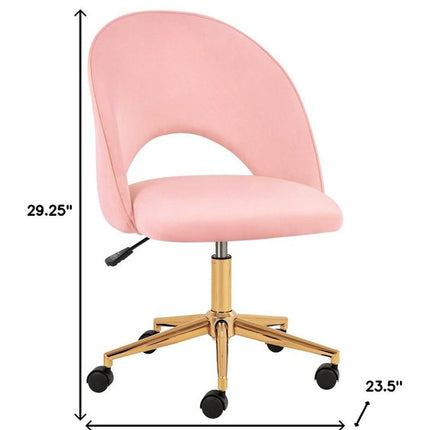Pink Baby Pink and Gold Adjustable Height Swivel Rolling Office Chair