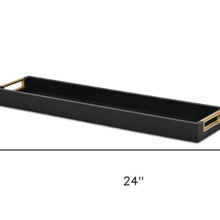 24" Black Solid Wood Handmade Vanity Tray With Handles