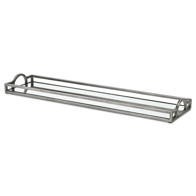 32" Silver Mirrored Glass Handmade Vanity Tray With Handles