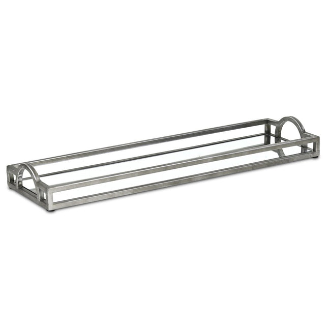 24" Silver Mirrored Glass Handmade Vanity Tray With Handles