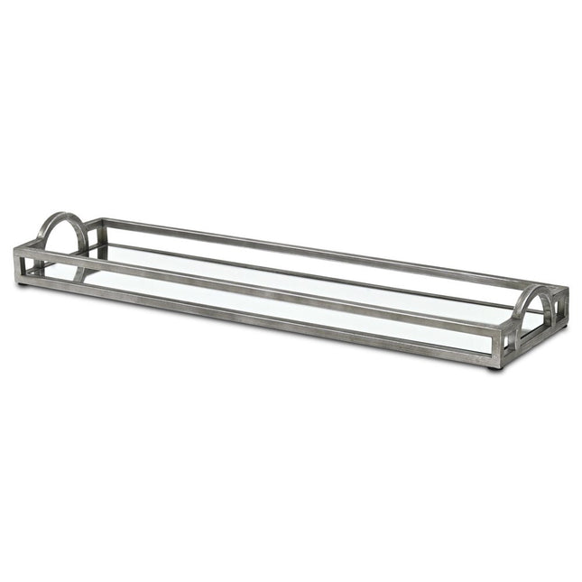 24" Silver Mirrored Glass Handmade Vanity Tray With Handles