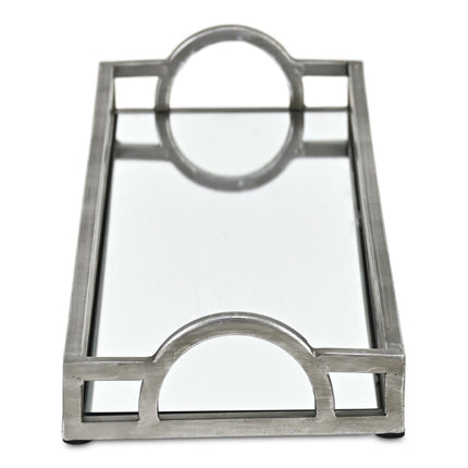 24" Silver Mirrored Glass Handmade Vanity Tray With Handles