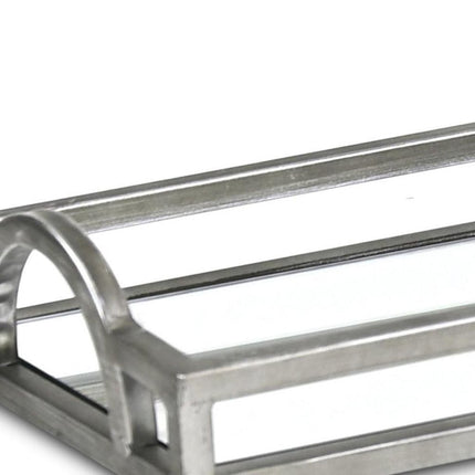 24" Silver Mirrored Glass Handmade Vanity Tray With Handles
