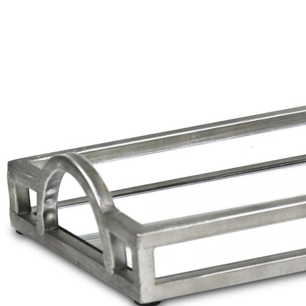 24" Silver Mirrored Glass Handmade Vanity Tray With Handles