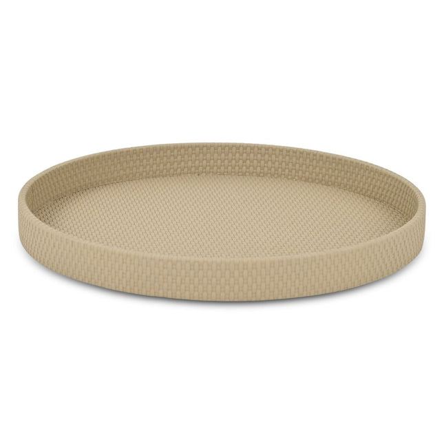 15" Taupe Faux Wicker Round Serving Tray