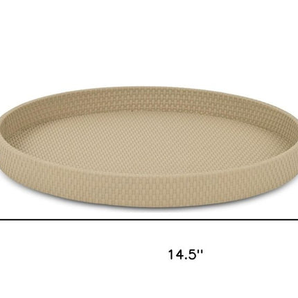 15" Taupe Faux Wicker Round Serving Tray
