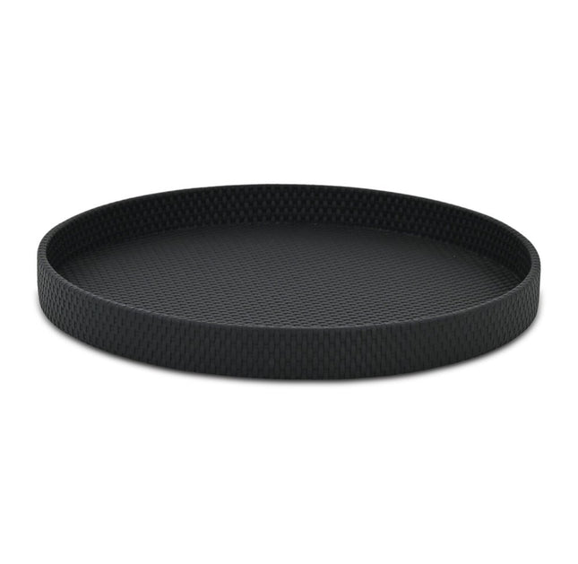15" Black Faux Wicker Round Serving Tray