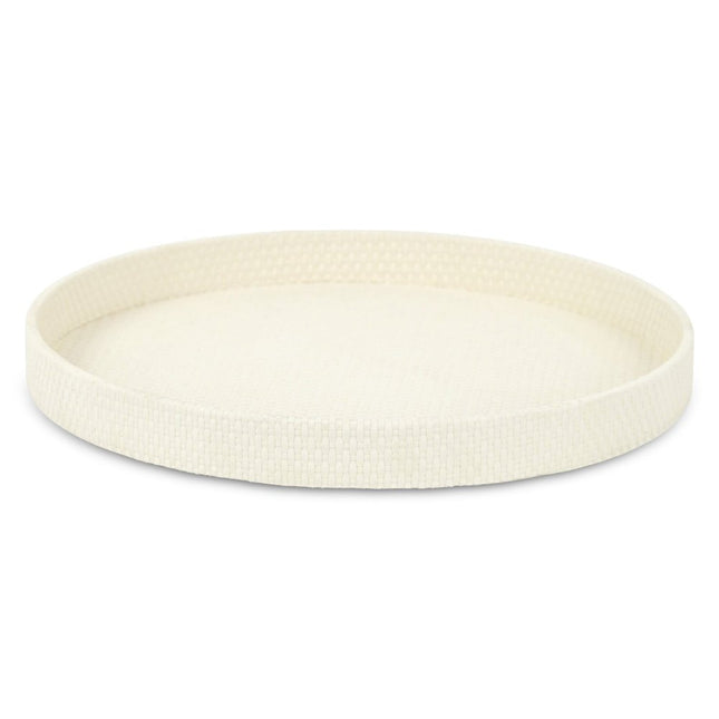 15" White Faux Wicker Round Serving Tray