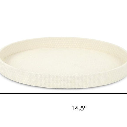 15" White Faux Wicker Round Serving Tray