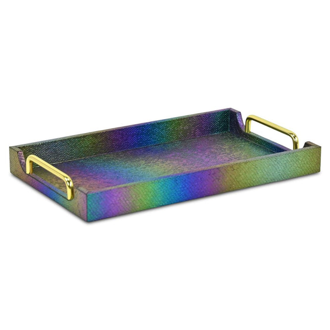 16" Rainbow Faux Shagreen Serving Tray With Handles