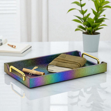 16" Rainbow Faux Shagreen Serving Tray With Handles