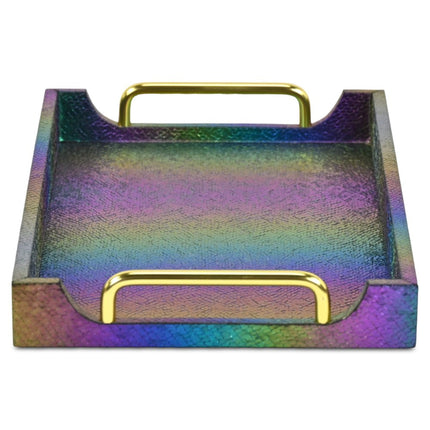 16" Rainbow Faux Shagreen Serving Tray With Handles