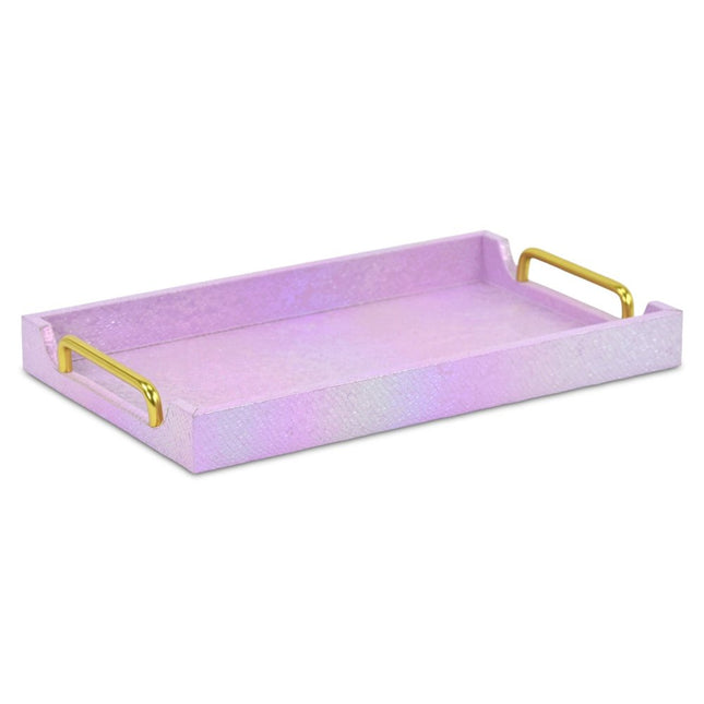 16" Pink Faux Shagreen Serving Tray With Handles