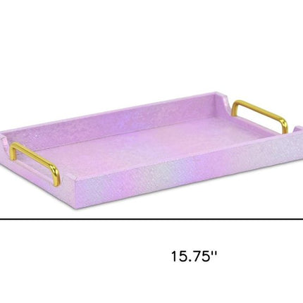 16" Pink Faux Shagreen Serving Tray With Handles