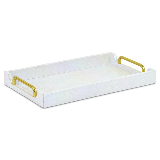16" White Faux Shagreen Serving Tray With Handles