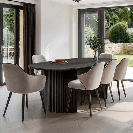 67" Black Wood Double Pedestal Base Oval Dining Table