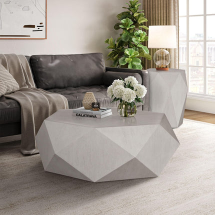 50" Gray Wood Hexagon Distressed Block Coffee Table
