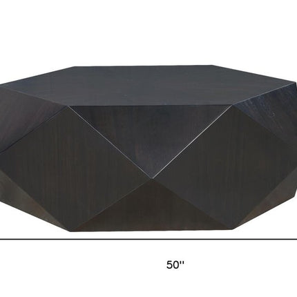 50" Black Wood Hexagon Block Coffee Table