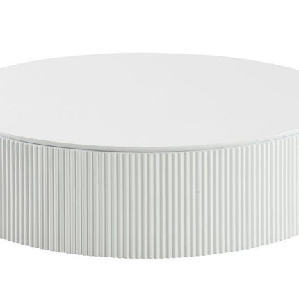 47" White Wood Round Drum Coffee Table