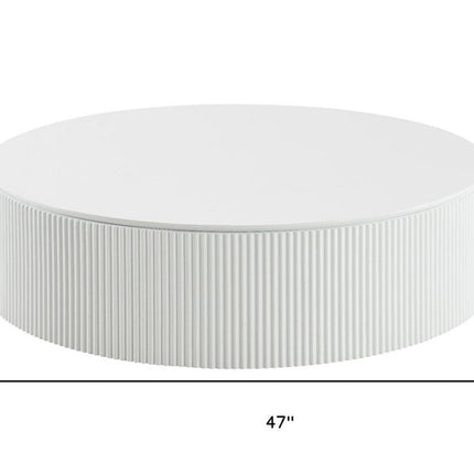 47" White Wood Round Drum Coffee Table