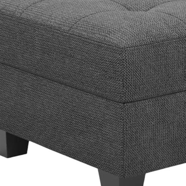 26" Gray and Black Solid Wood and Linen Tufted Storage Ottoman