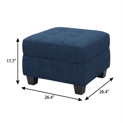 26" Gray and Black Solid Wood and Linen Tufted Storage Ottoman