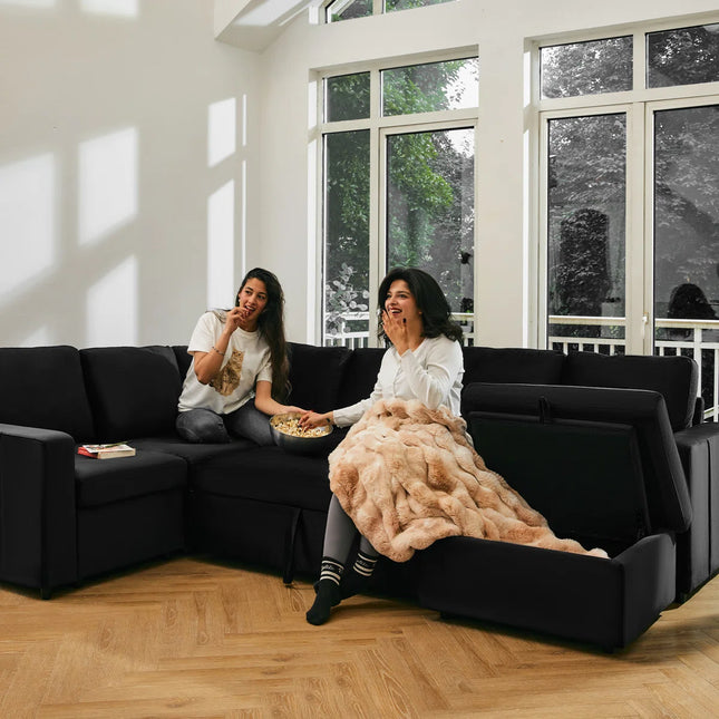 30" Black Velvet Storage Ottoman