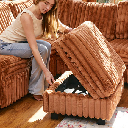30" Black Faux Fur Storage Ottoman
