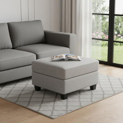 26" Gray and Black Chenille Storage Ottoman