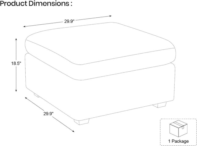 30" Beige and Black Chenille Storage Ottoman