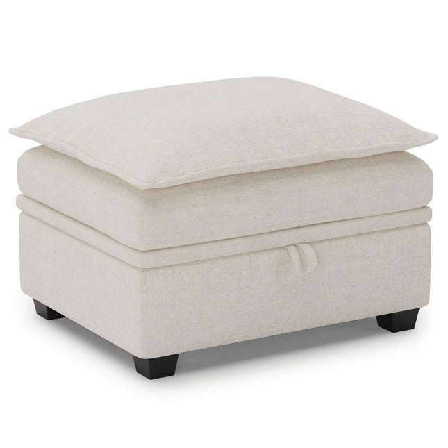 30" Beige and Black Chenille Storage Ottoman