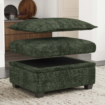 30" Beige and Black Chenille Storage Ottoman